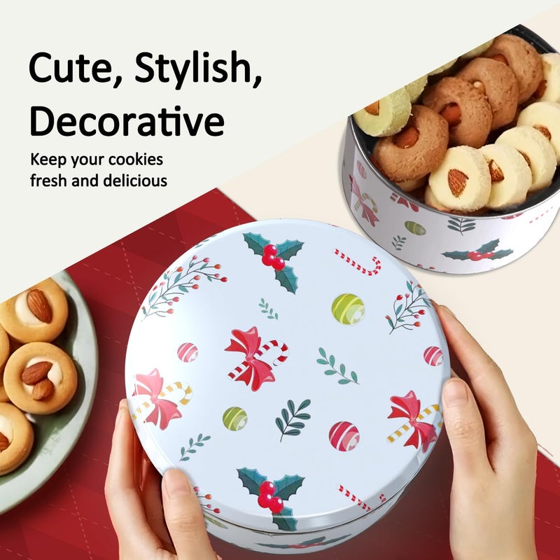 TangFee Chiristmas ornament Style Cookie Tin, 6Packs Metal Round Cookies Containers, Tin with Lid for Xmas, Multicolor 16.5 * 16.5 * 8.5Cm - Image 5
